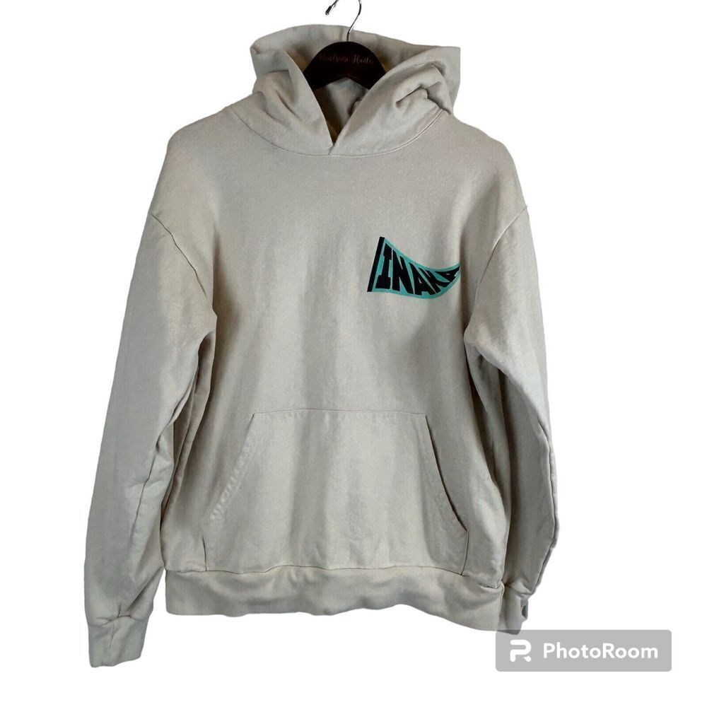Inaka Power Curve Men Size M Hoodie Cream Blue Heavyweight Cotton Gym Workout U1